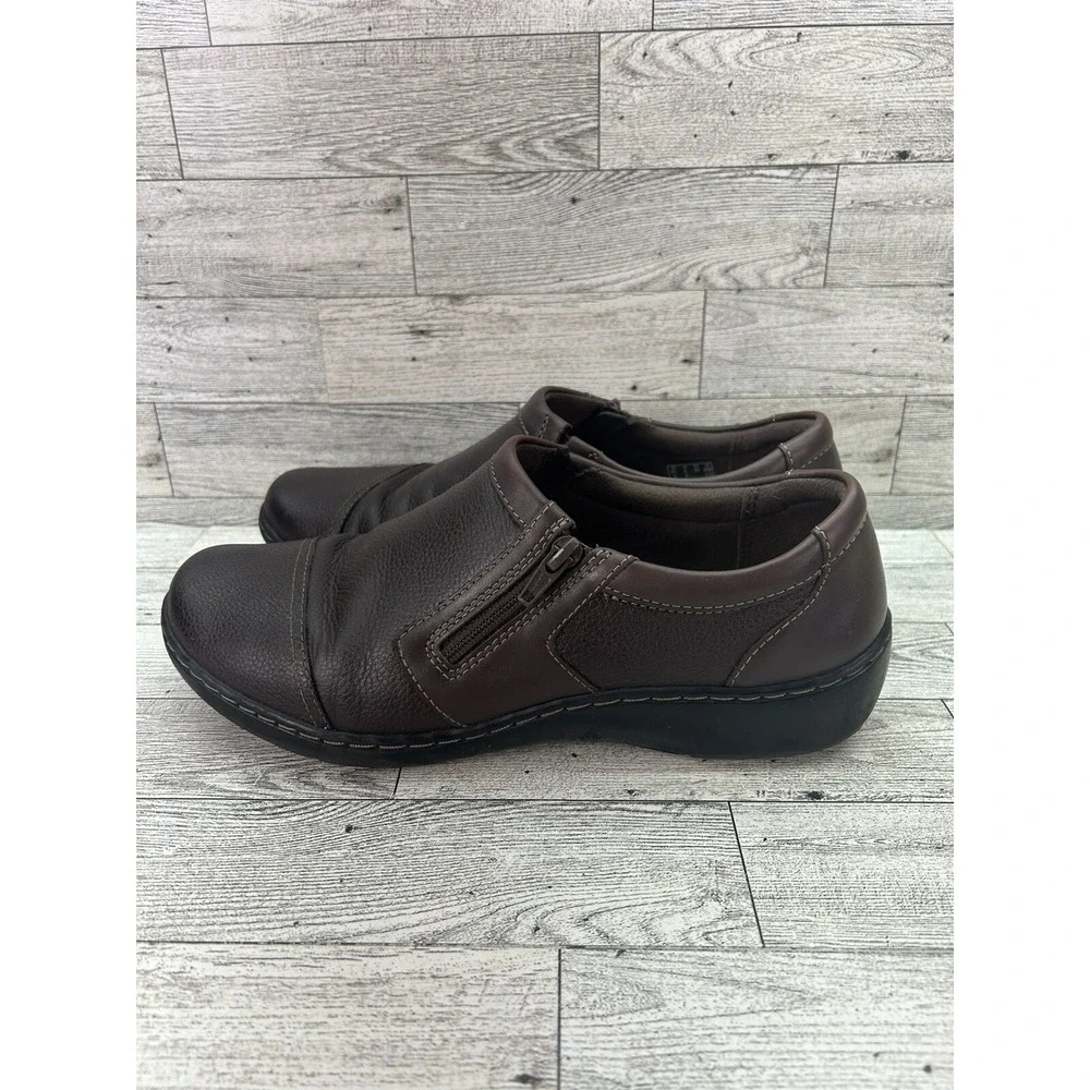 Collection By Clarks Cora Giny Brown‎ Tumbled Leather Loafer Slip on Womens 9W